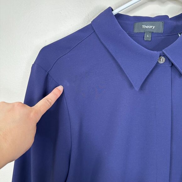 Theory Blouse Womens Size Large Sunaya Crepe Shirt Button Front Relaxed Fit - Picture 5 of 11